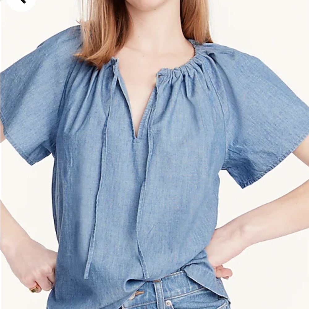 NWT J. Crew Tie-Neck Chambray Top